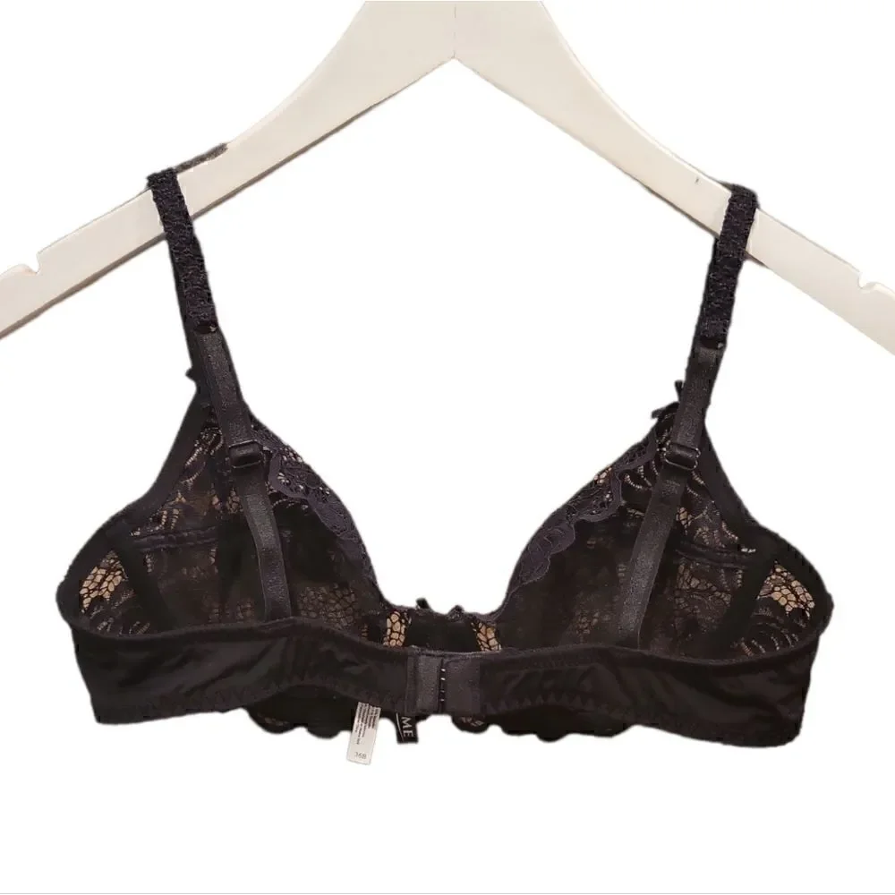 NWOT Adore Me Lingerie Black Floral Lace Unlined Underwire Bra 36B